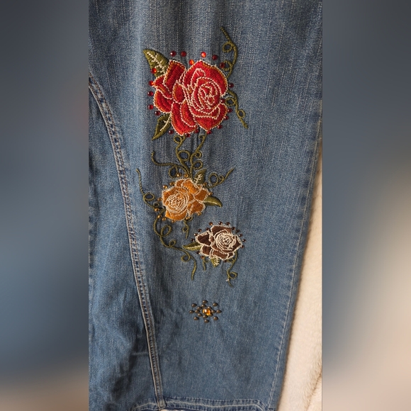 Vintage EMBROIDERED BEADED LONG DENIM FLOWING SKIRT 100% Cotton  Size 10 - Picture 8 of 10